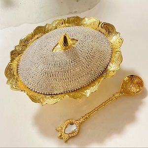 ✨Gorgeous Rhinestones Brass Sugar Bowl (NO SPOON)